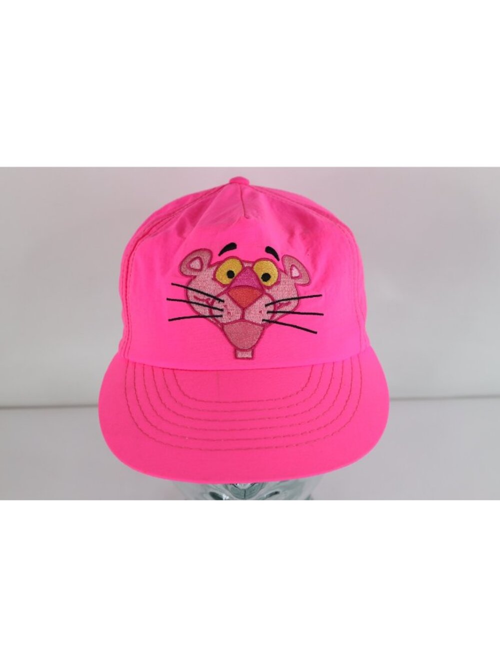 Vintage 80s 90s The Pink Panther Toon Head Snapback Hat Cap Neon Pink Nylon USA